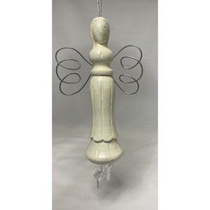 Wood Angel With Crystal Star Tree Ornament Wire Wings 6"